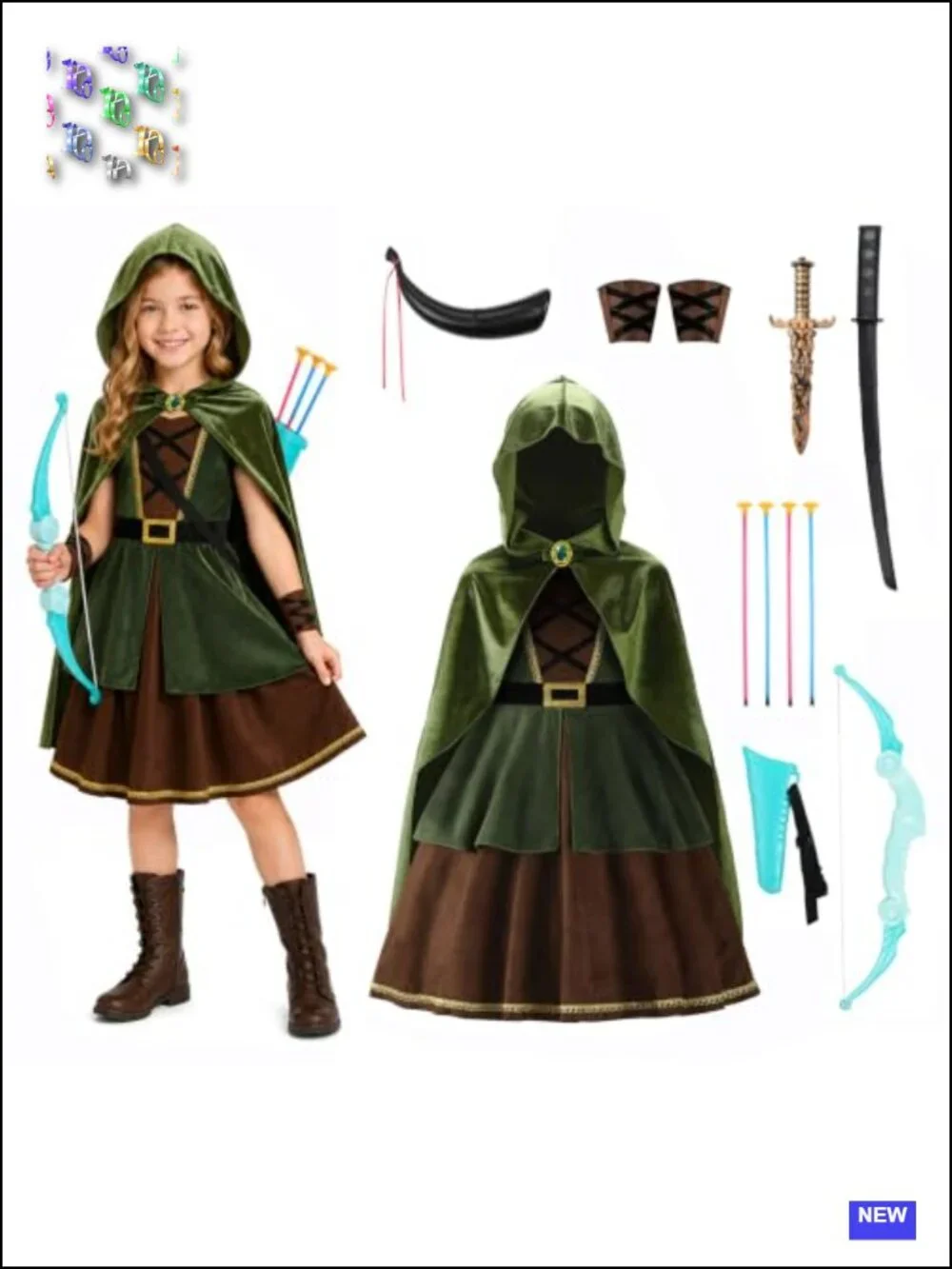 Girls Archer Costume with Cape and Toy Accessories